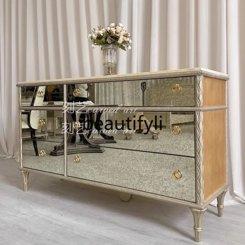 N178 G Household chest French light luxury antique glass mirror side cabinet