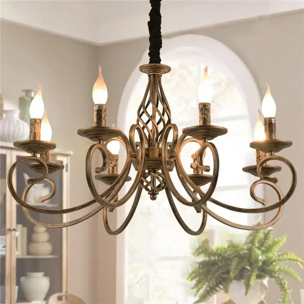 

Vintage Chandelier Antique Bronze Hanging Light Farmhouse Golden Lamp Retro Pendant For Living Room Hotel Lobby Home Bar