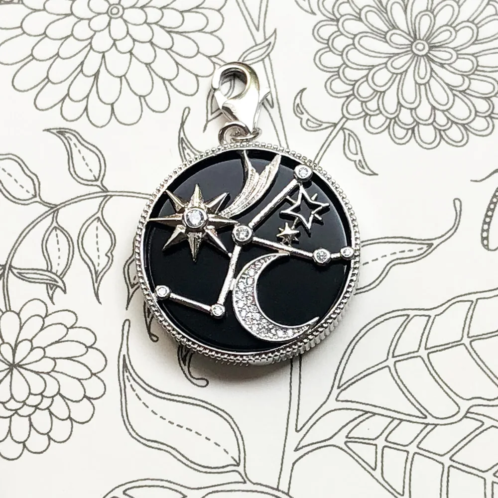 Astro Disc Dangle Charm Europe Style Fine Jewelry Women Vintage Gift In 925 Sterling Silver