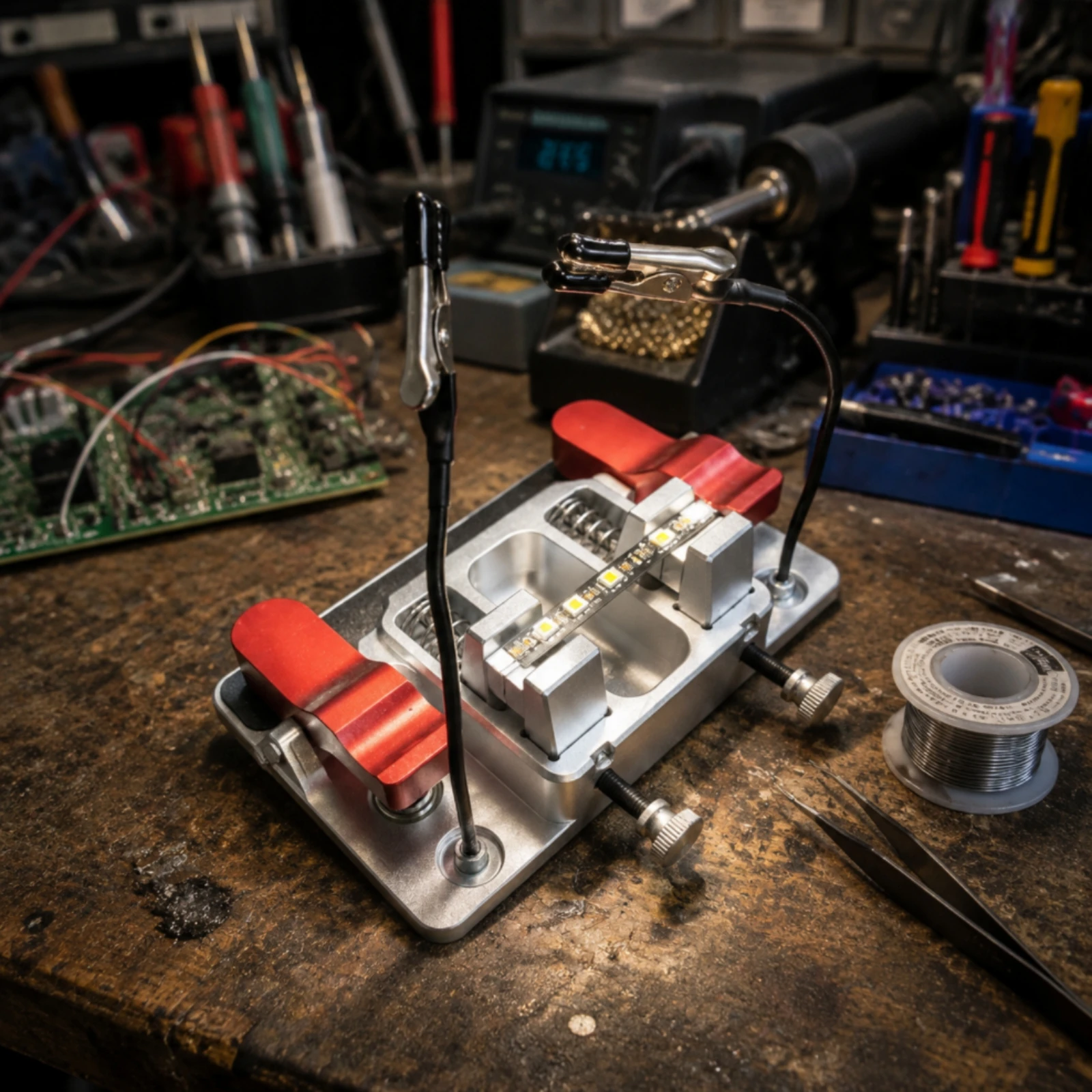 

Wire Soldering Fixture Bench-Mounted Wire Clamp with Ceramic Jaw Stabilizing Holder Spring-Loaded Tool Precision for Technicians