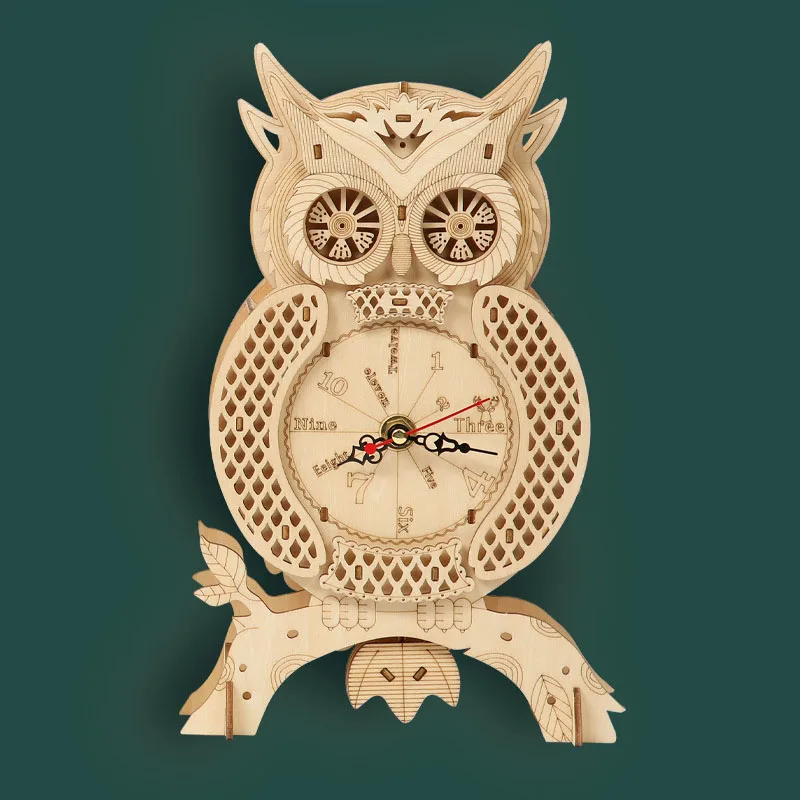 

Owl Clock Hollow Out Mechanical Pendulum Clock 3D Wooden Jigsaw Toy Basswood Laser Craft Christmas Creative Gift