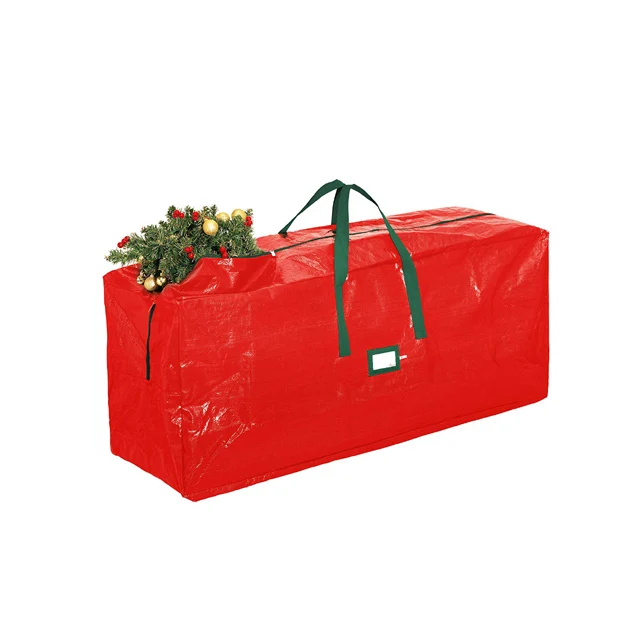 Large Waterproof Durable Handles PP PE Red Christmas Tree Zipper Gift Bag Duffle Storage Bag For Xmas