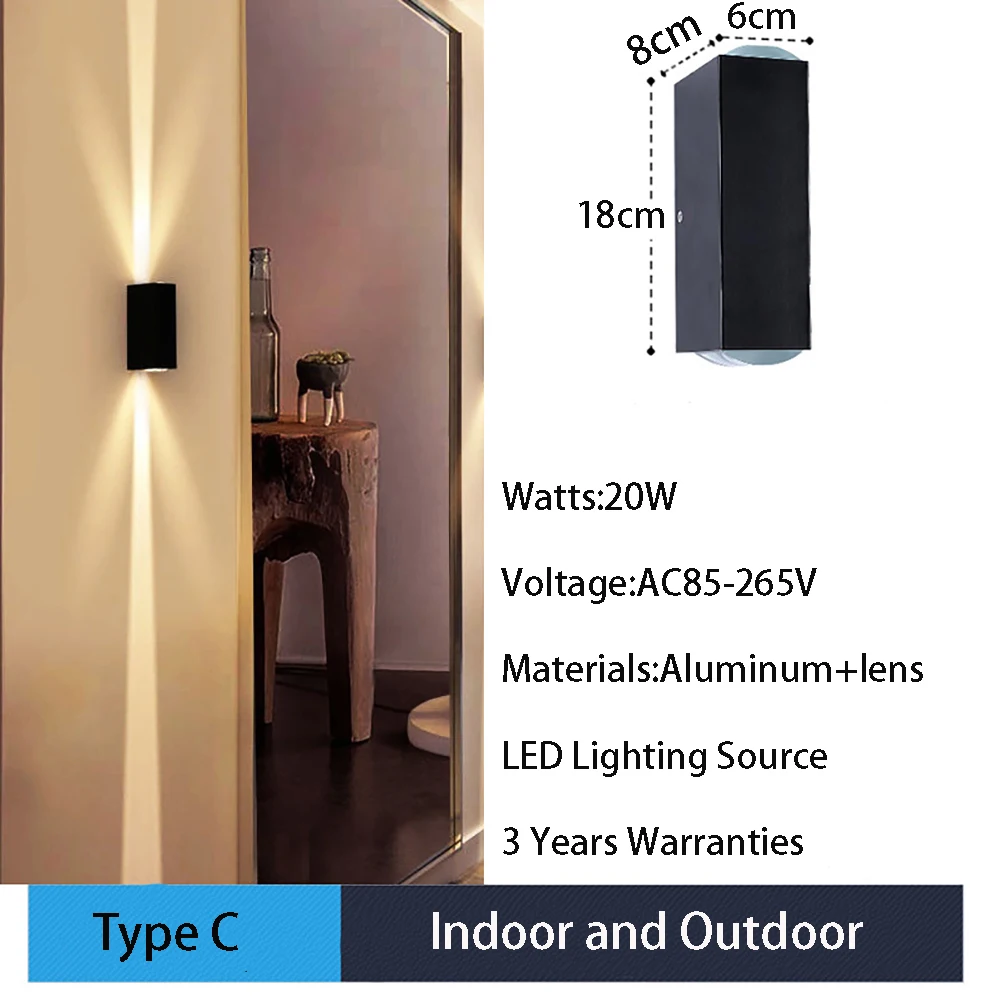 LED Wall Lamp IP65 Waterproof Modern Minimalist Style Indoor/Outdoor AC85-265V 6W 20W Lamps With 3 Years Warranties