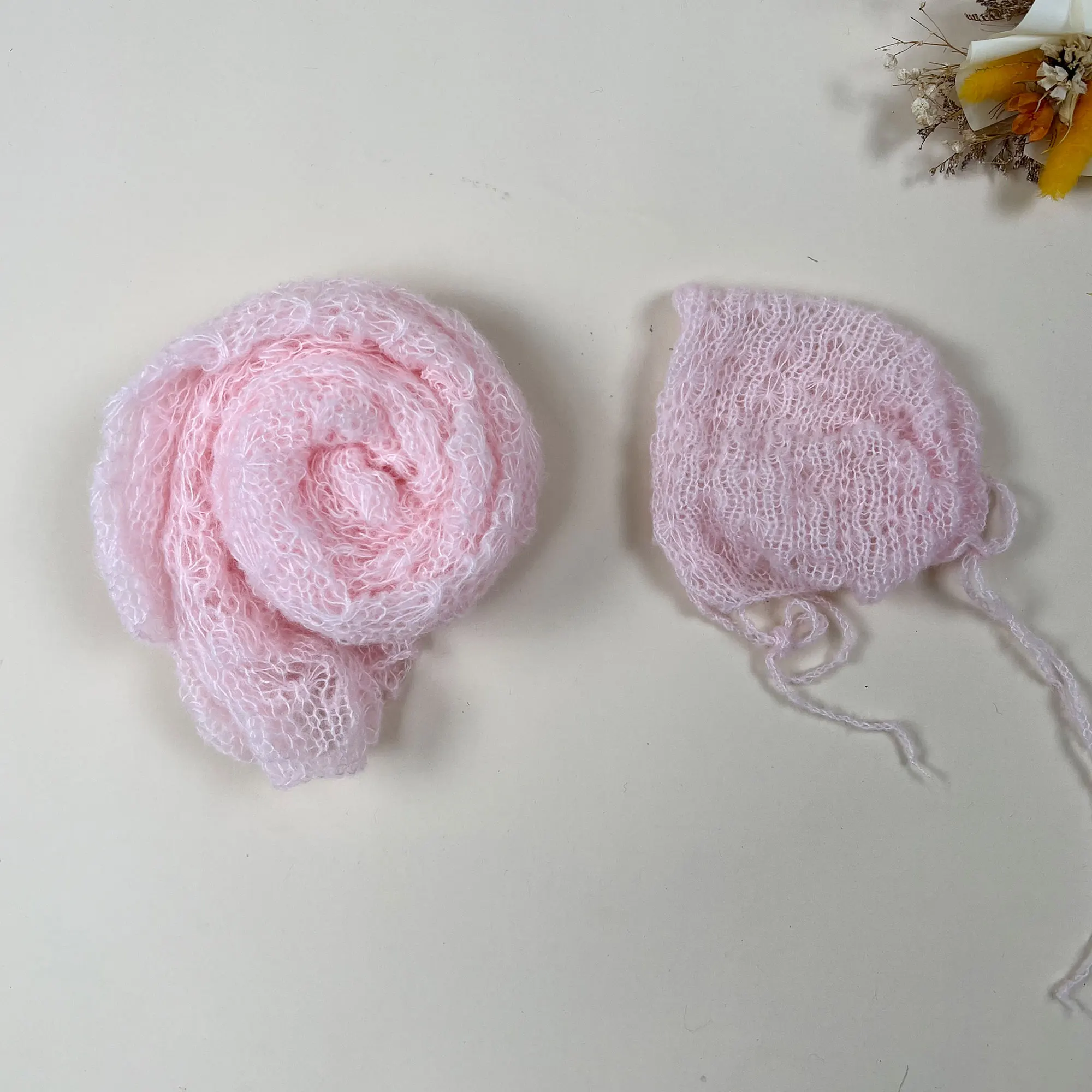 Don&Judy Stretchy Knit Mohair Wrap with Hat for Newborn Photography Props 2PCS/Set Little Infant Baby Photo Shoot Accessories