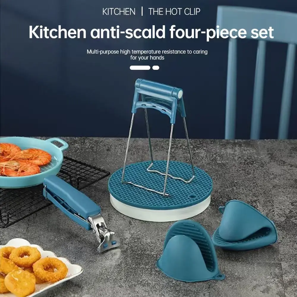 

3/4Pcs Heat Resistant Kitchen Set Silicone Oven Mitts with Pot Holder Clips Non Slip Anti Scalding for Cooking/Baking/BBQ