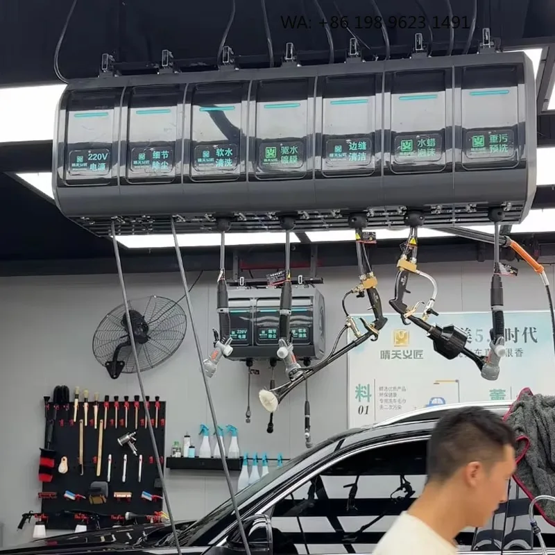 All in One 7 Way Wall Mount Hose Reel System Equipped With Full Set Cleaning Spray s for Professional Auto Beauty Bay