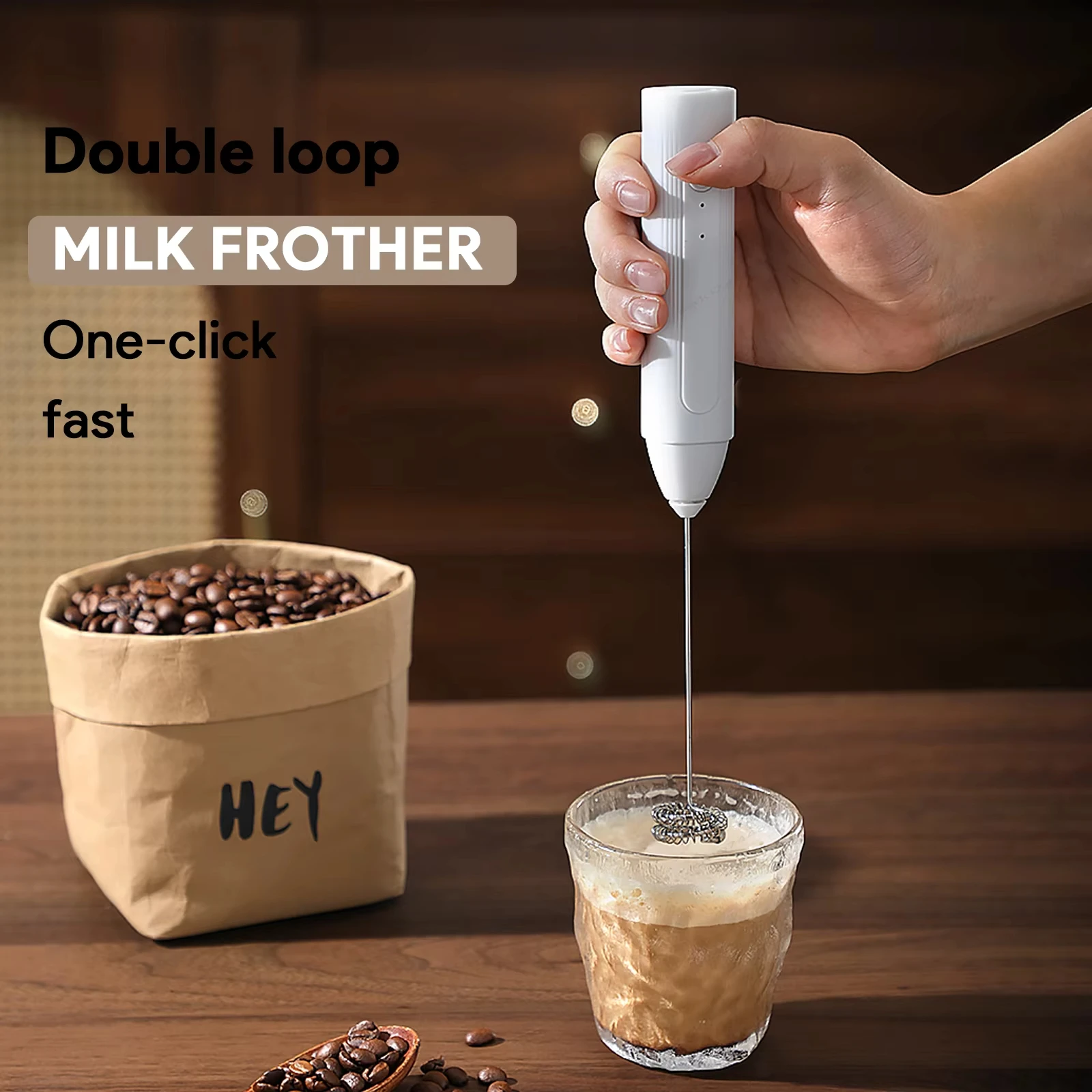 เครื่องตีฟองนมแบบพกพา, เครื่องตีไข่ไฟฟ้า, เครื่องชงกาแฟ, เครื่องทำครีมเค้ก 3 ระดับความเร็วแบบชาร์จไร้สาย, เครื่องผสมอาหารในครัว