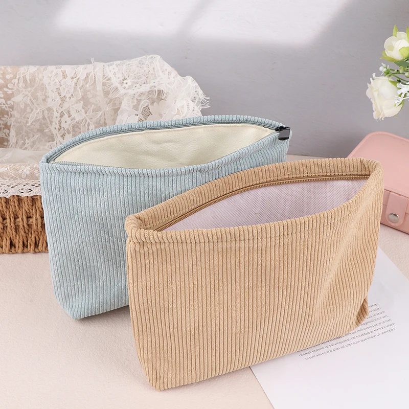 1pc Corduroy Reizen Cosmetische Tas Draagbare Make-up Opbergtas Portemonnees Vrouwen Grote Capaciteit Rits Make Up Organizer Opslag Clutch