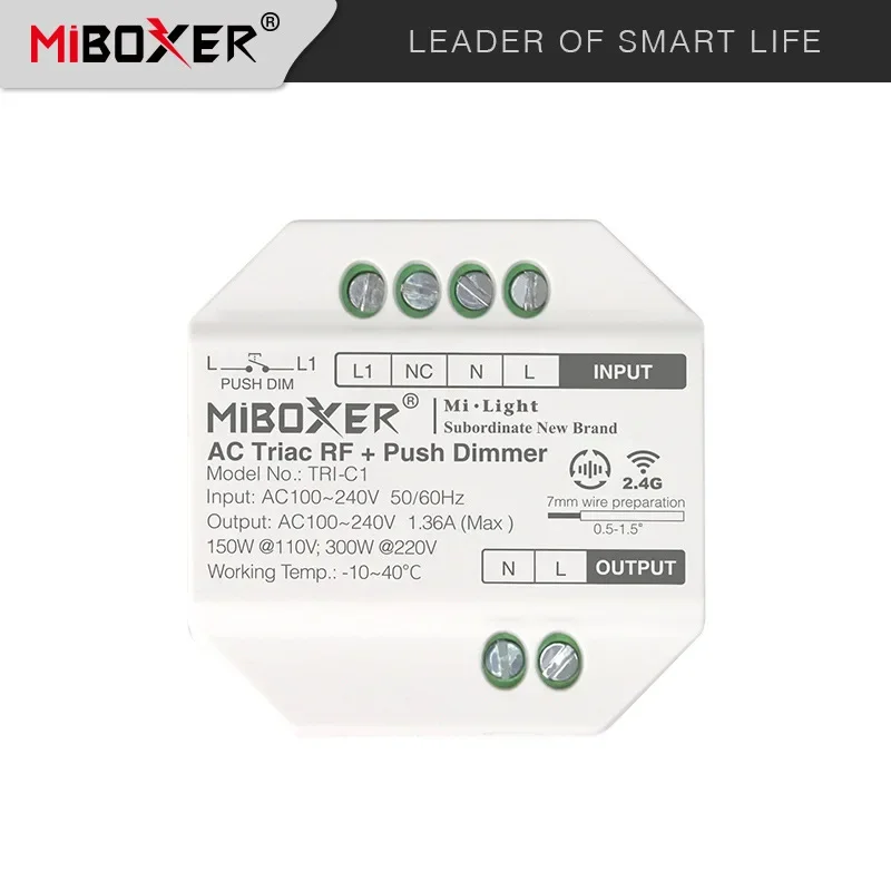 Miboxer LED Triac RF Push Dimmer Switch AC110V 220V TRI-C1 2.4GHz Wireless Remote Controller for Bulb Light Lamp