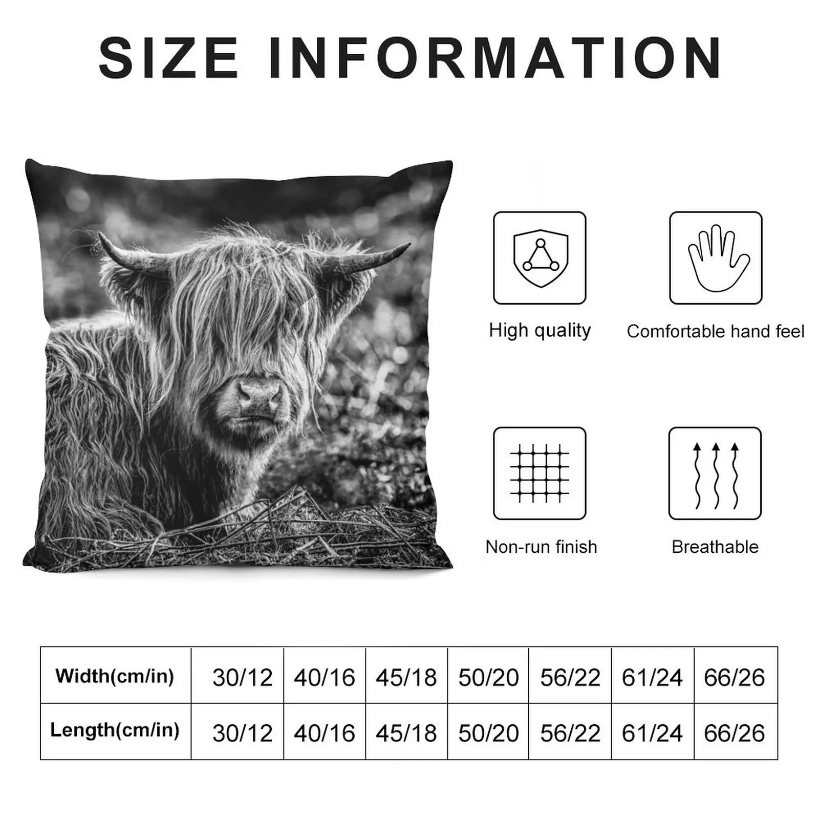 Highland Cow Black and White Throw Pillow Pillowcases Cushion Covers Sofa Sofa Cushions pillow