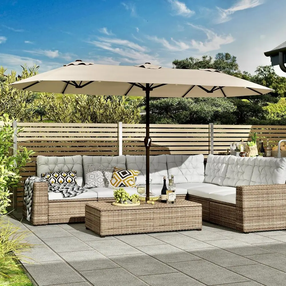 مظلة فناء باللون البيج مكونة من 12 ضلعًا مع رفع وقاعدة للسوق الخارجية وحمام السباحة والفناء الخلفي #1