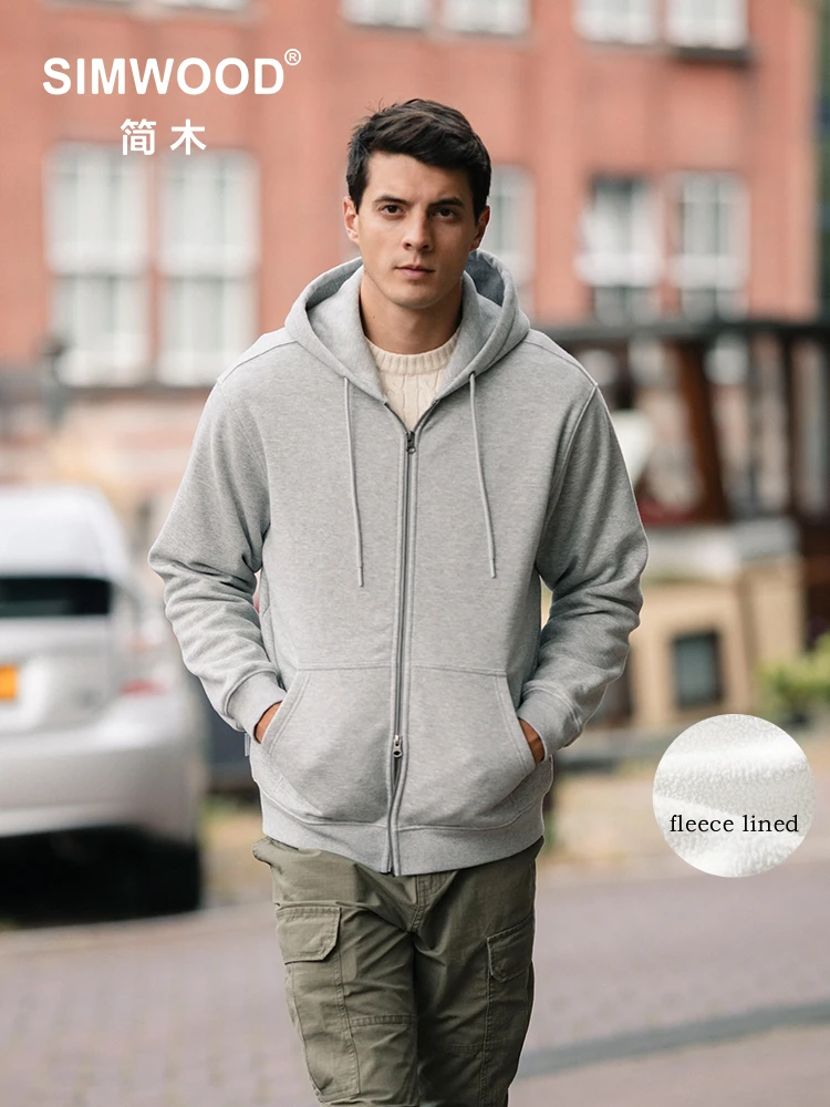 

SIMWOOD 2024 Autumn Winter New Oversize Full Zip 460gsm Pique Fleece Lined Fabric Hoodie Men Warm Heavyweight Sweatshirts Jacket