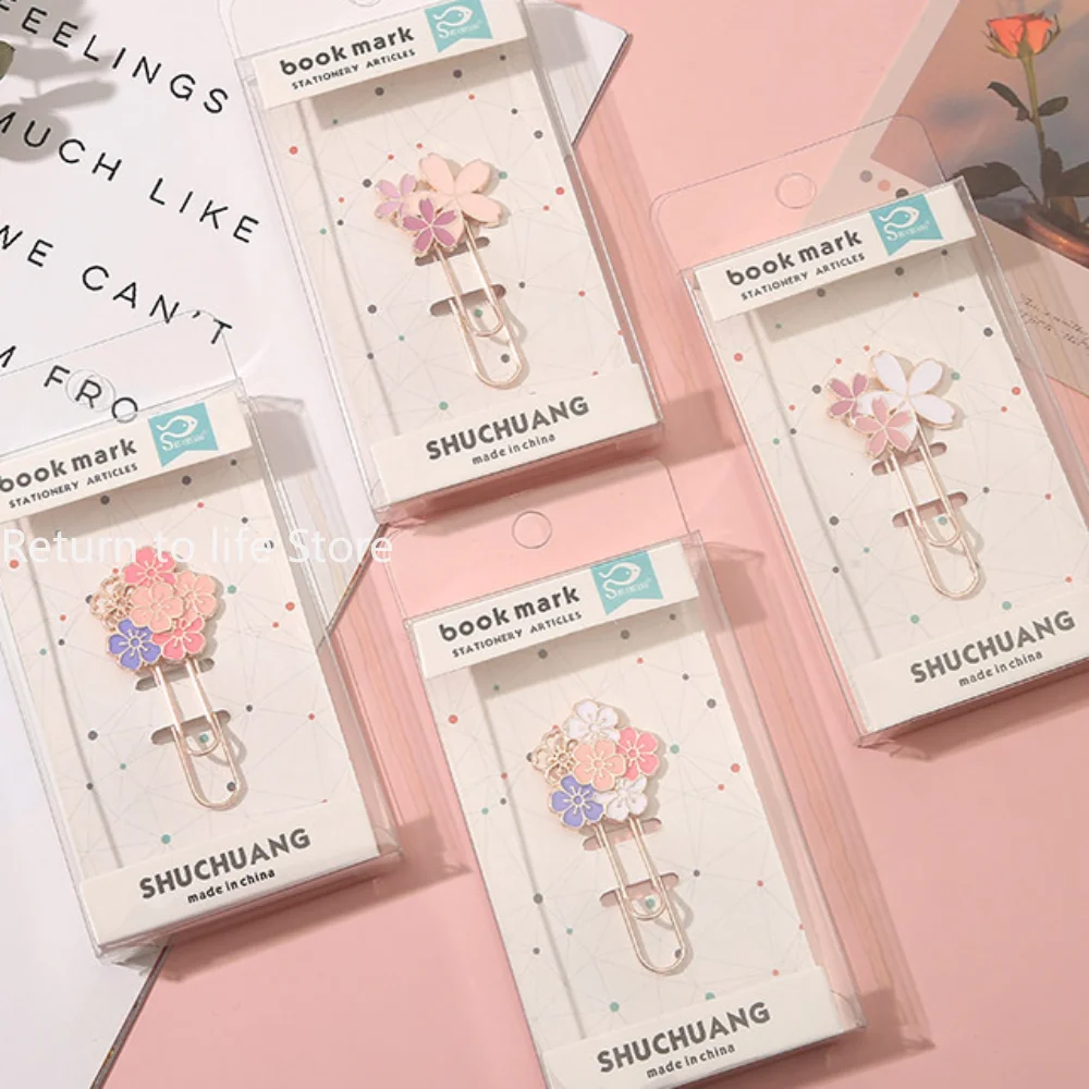 Creative metal small bookmarks, exquisite cherry blossom paper clips, book clips, children's bookmarks, learning stationery