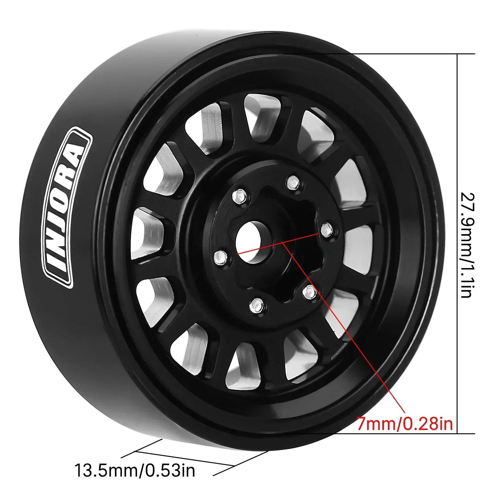 INJORA 1.0 Plus Aluminium Beadlock Wheel Rims for 1/24 1/18 RC Crawler SCX24 TRX4M FCX24 (W1104 W1105 W1106)