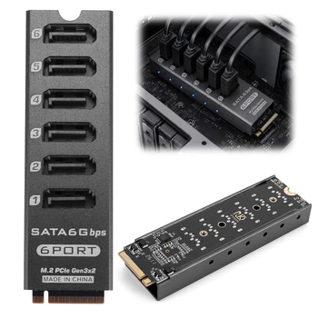Tarjeta de Expansión NAS ASM1166 PCIe 3.0 a SATA 6Gbps de 6 Puertos, Multiplicador de Puertos, Controlador de HDD/SSD, Placa de Aleación de Aluminio 1