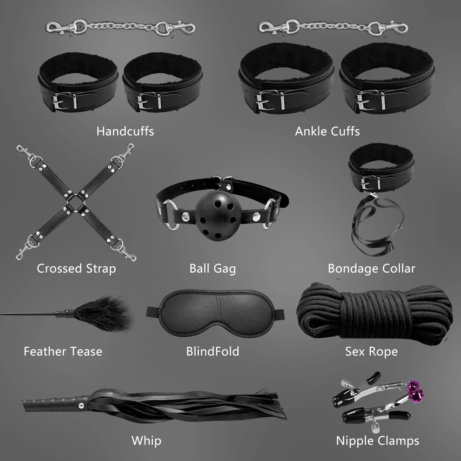 Bdsm Bondage Set Restraint Adult Game Handcuff Couples Slave Collar Mouth Gag Whip Nipple Clamps Fetish Woman Sex Toys Product