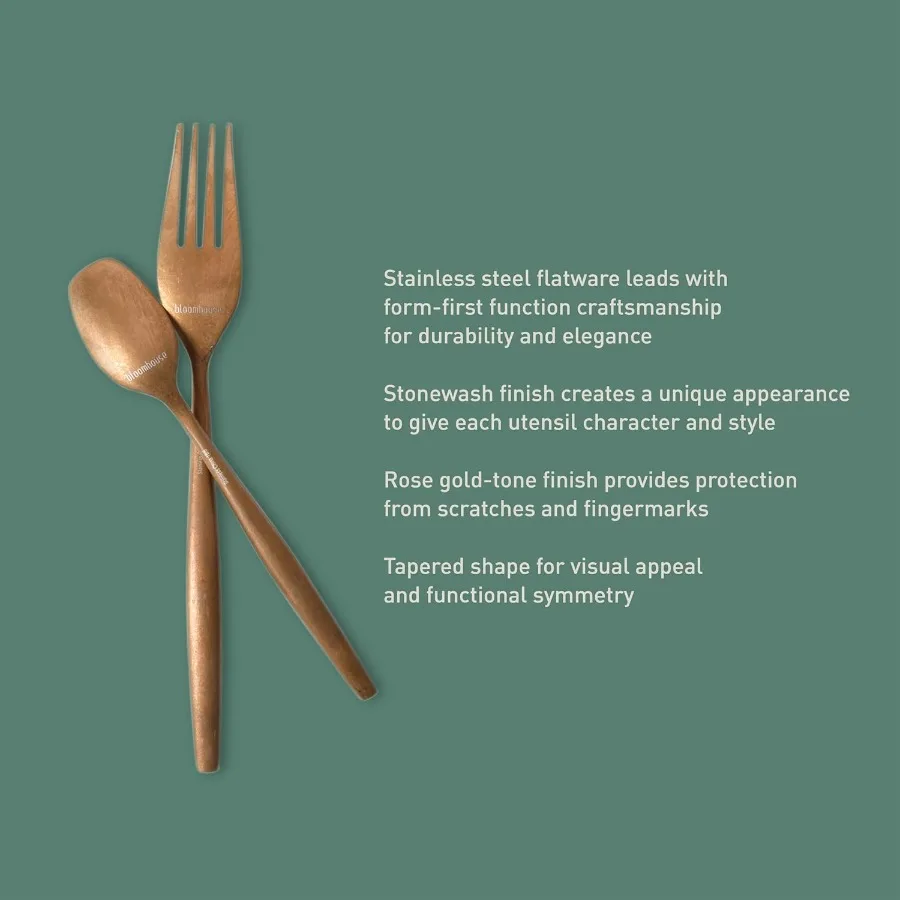 20 قطعة من أدوات المائدة المصنوعة من الحجر المغسول باللون الذهبي الوردي 18 10 مجموعة أدوات المائدة الفضية المصنوعة من الفولاذ المقاوم للصدأ مع خدمة علبة خشب السنط fo #4