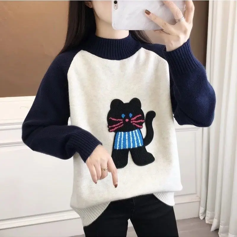 

Cartoon Turtleneck Thickened Autumn and Winter Sweater Autumn and Winter New Loose Bottoming Sweater Top
