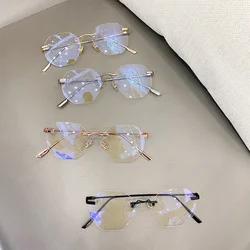 NEW Clear Blue Light Blocking Rimless Glasses Clear Myopia Frameless Eyeglasses for Men Women Optical Spectacle Frames 2024 Очки