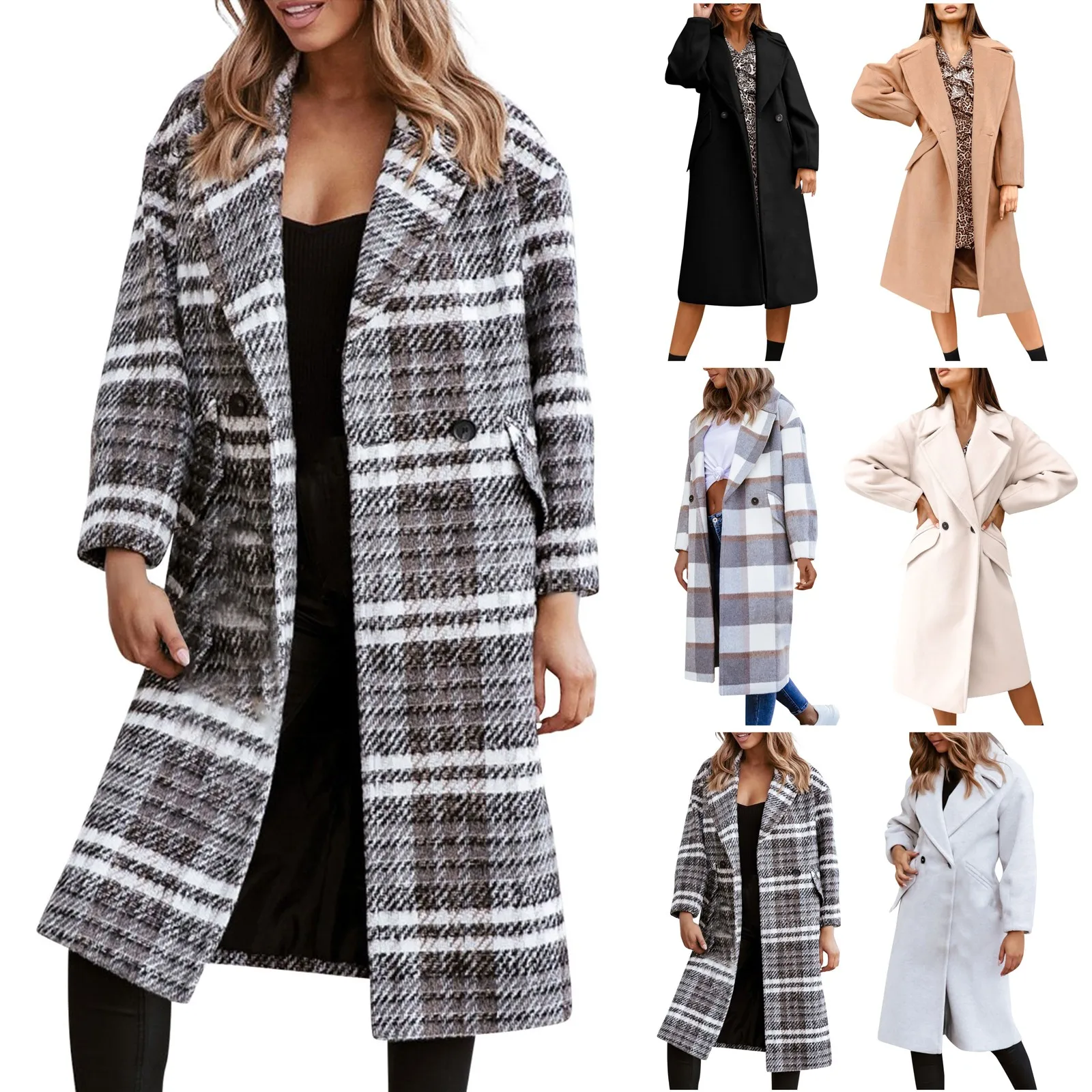 長袖のミドル丈のコート,暖かく,厚みのある,カジュアル,秋冬