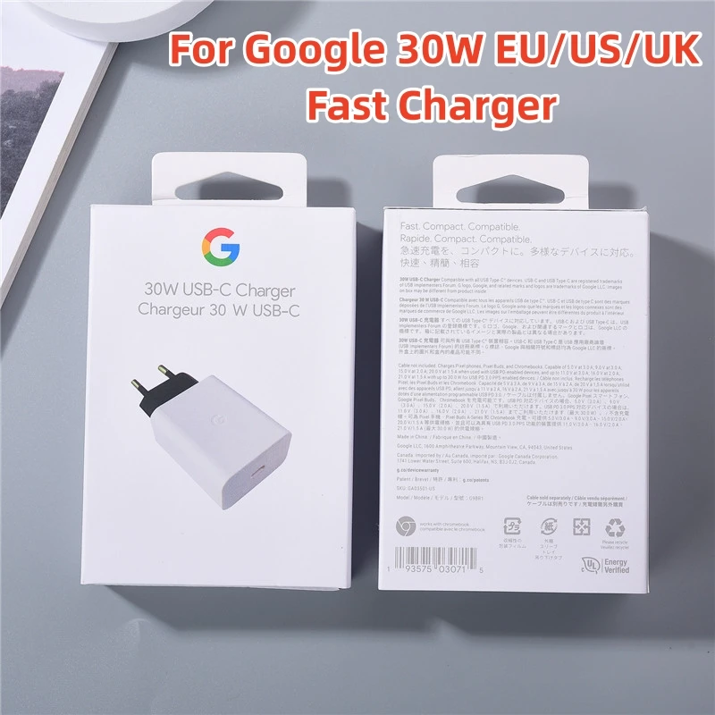 Google 30W PD Carregador Rápido, Adaptador de Parede de Energia, USB C para USB C Cabo para Pixel 8, 7, 6 Pro, 8A, 7A, 6A, 5A, 4XL, 4A, UE, EUA, Reino Unido, 100cm