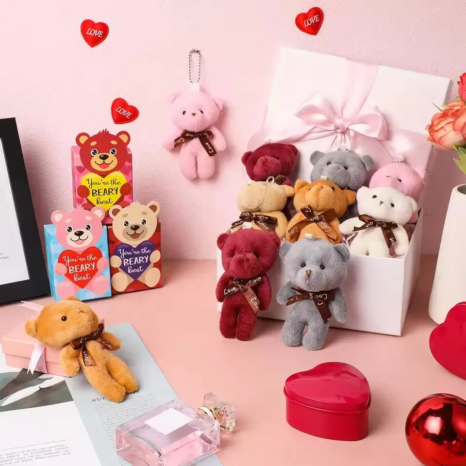 30 stks schattige teddybeer knuffel sleutelhanger kawaii mini beer dier gevulde pop speelgoed voor meisje tas hanger sleutelhanger kinderen cadeau