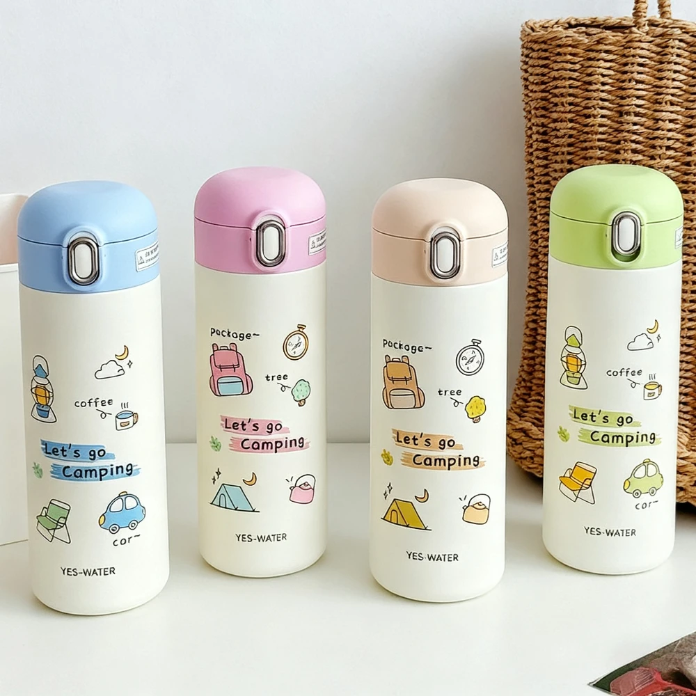 Taza Termo de dibujos animados MINISO para niños, calorías de agua de acero inoxidable, termo para niños, estilo Camping, taza de café y leche que rebota, regalo de Halloween