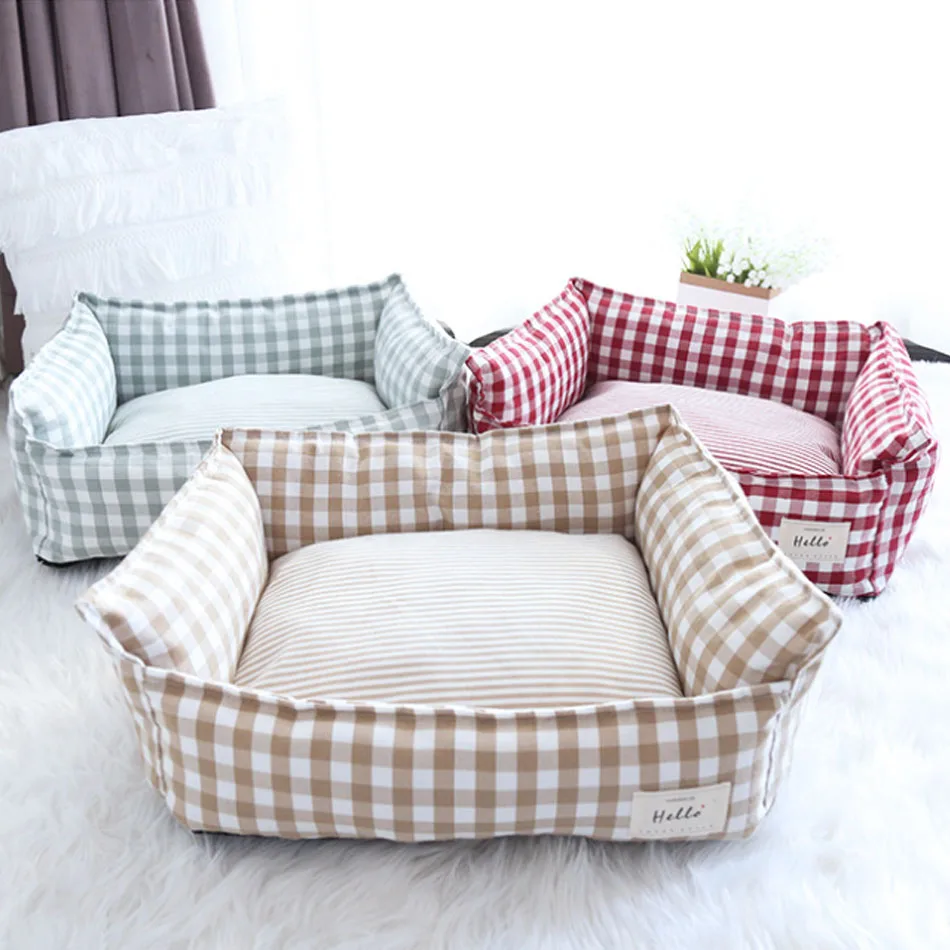 Beds for Dog Cat Pet Sleep Sofa Bed Soft Lattice Dog Basket Cat Small Medium Dog Cushion Pet Accessories Puppy Kennel Supplies