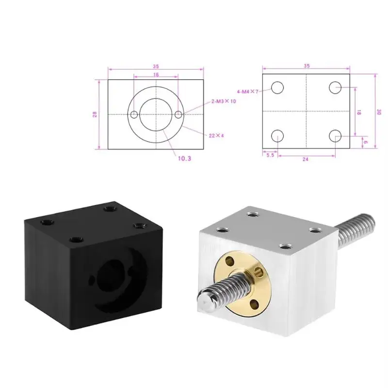 T8 Screw Nut Housing Bracket Standard Size Nut Seat for 8mm T8 Trapezoidal Lead Screw Small DIY Cutting Machine Accessories