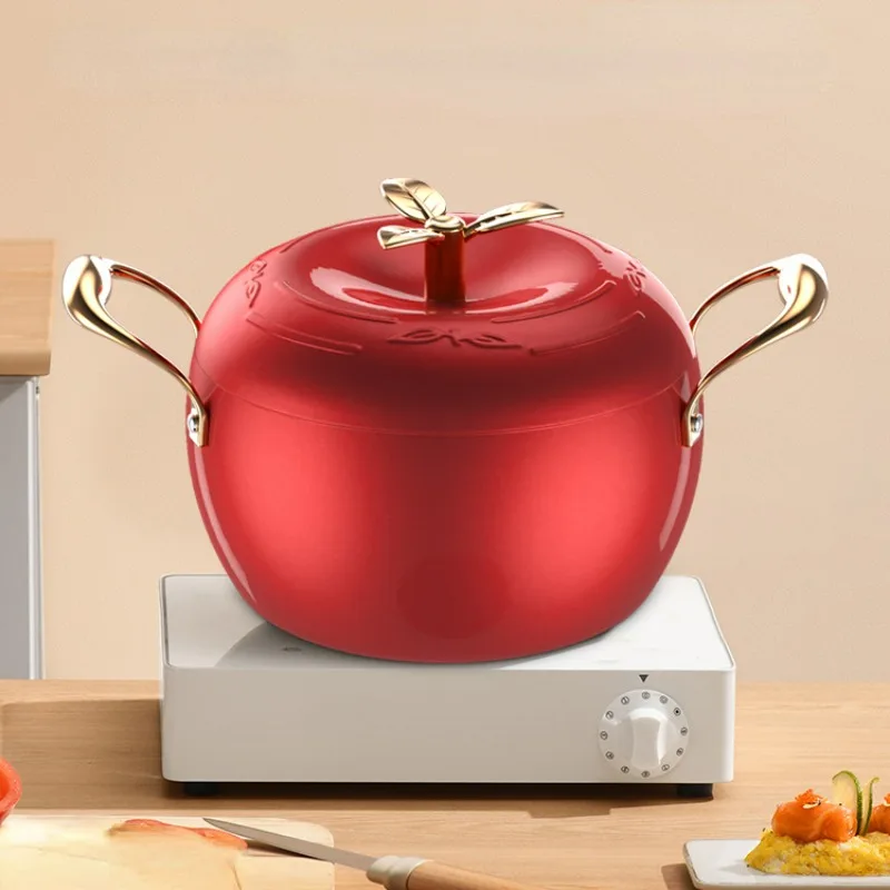 

Apple Shape Soup Pots Micro Pressure Stew Pot Double Ear Nonstick Pot Gas Cooker Induction Cooker Universal Fish Cake Pot