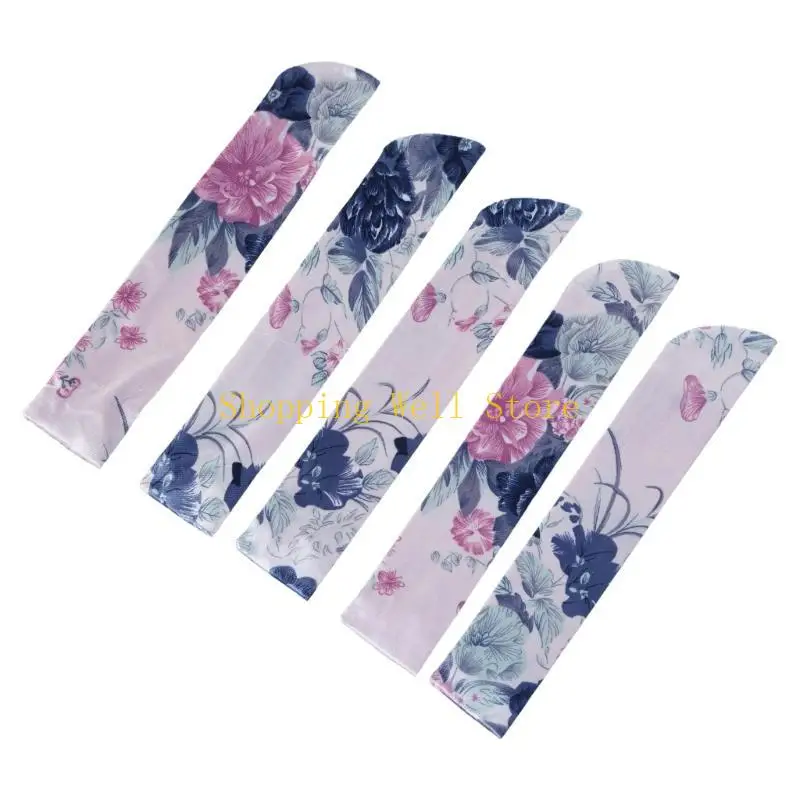 KX4B 5Pcs Handhelds Folding Fan Storage Bag Vintage Flower Print Folding Fan Protective Case Chinese Hand Fan Silk