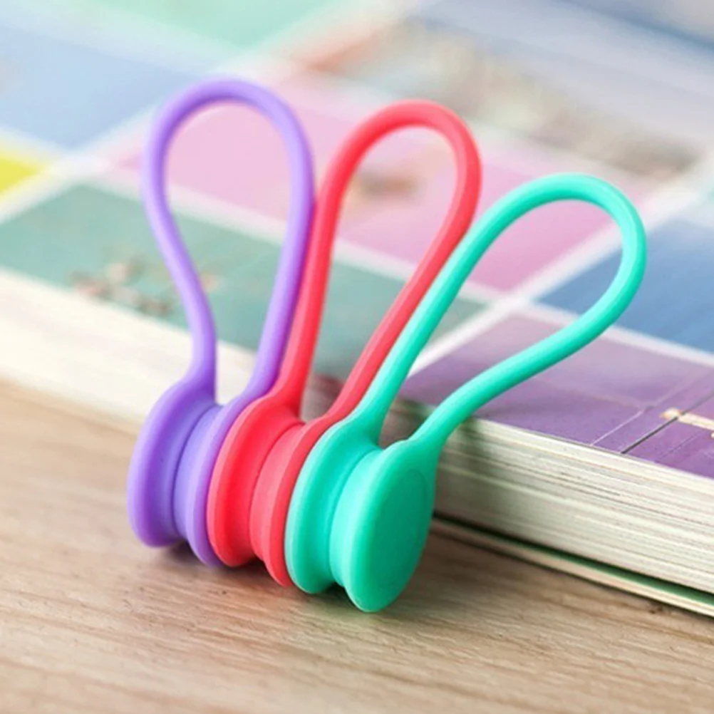 9PCS Multi-purpose Magnetic Earphone Winders Silicone Cord Organizer Wire Holder Cable Bookmark Keychain Management (Random Colo