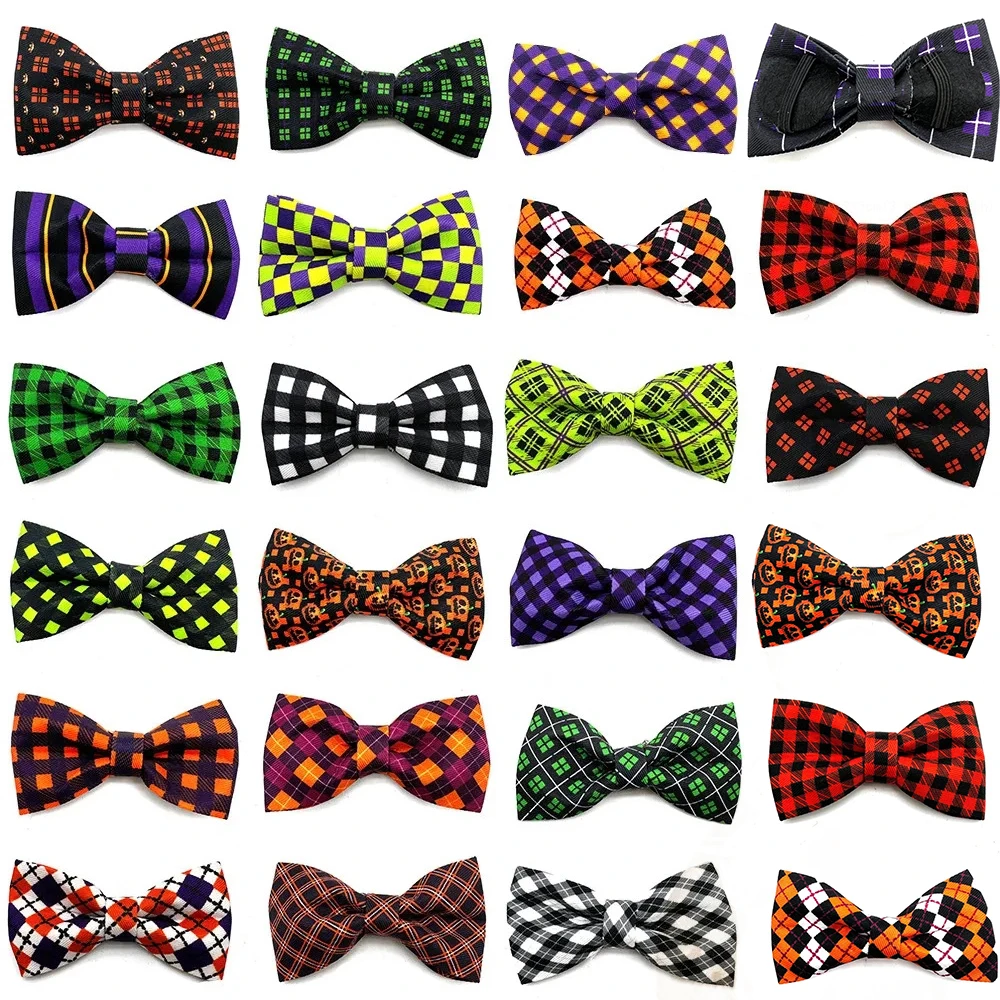 30/50pcs Halloween Dog Bow Tie Pet Dog Grooming Accessories Small Dog Puppy Adjustable Removable Necktie Collar Pet Products