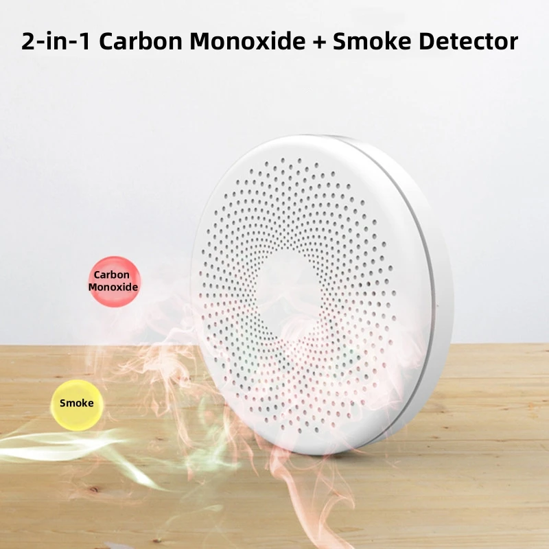 Wifi Tuya 2 in 1 Smart Co & Smoke Detector Alarm Carbon Monoxide Parlor Room Kitchen Shop Fire Sound Sensor Alert Detector 85DB