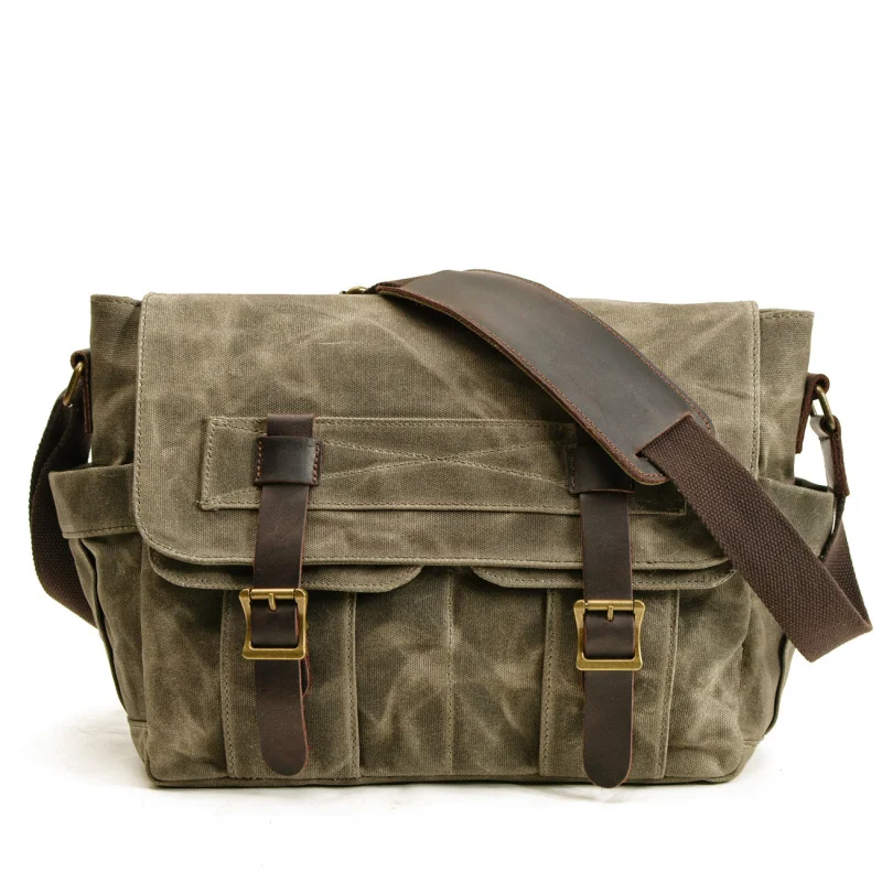 

canvas stitched leather men's bag - vintage style men's crossbody bag for men, European fashion computer strap bag