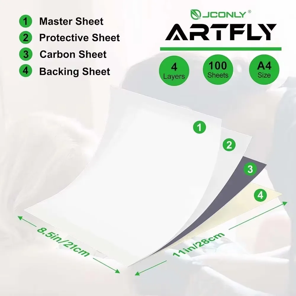 100PCS JCONLY ARTFLY Tattoo Transfer Paper A4 Size Thermal Stencil Transfer Copy Paper for Tattoo Transfer Printer Accessories