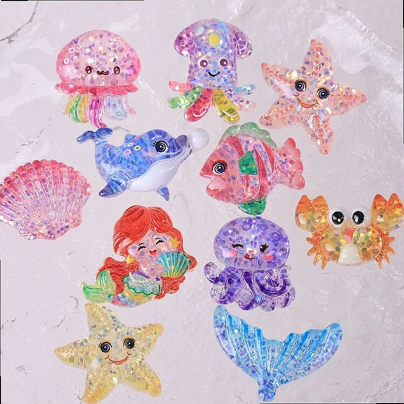 100pcs Resin Ocean Animal Dolphin Flatback Charms for DIY Accessories for Phone Case Hairpin Earrings Scrapbook Decor