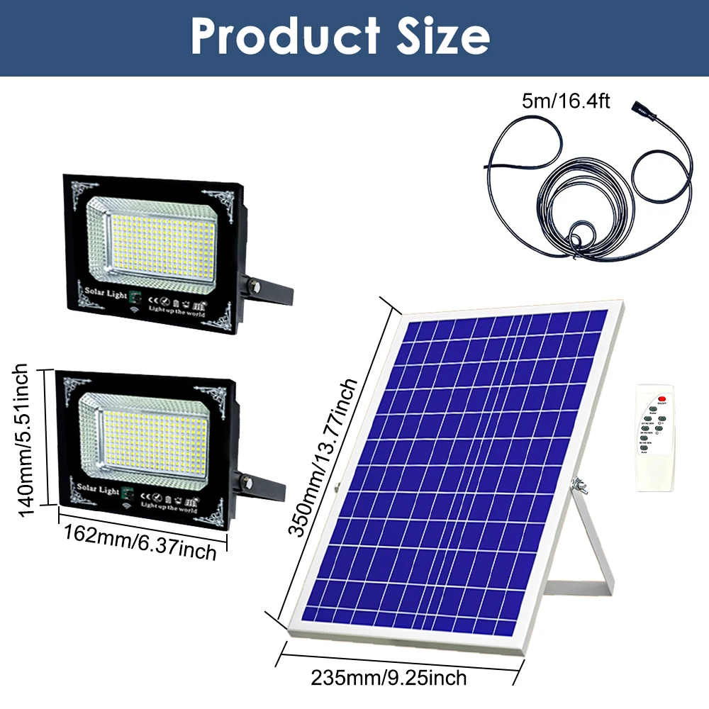 واحد لاثنين من ضوء الفيضانات الشمسية في الهواء الطلق عن بعد، ضوء أمان شمسي مقاوم للماء تشغيل/إيقاف تلقائي، من الغسق إلى الفجر للفناء والشرفة والسقيفة