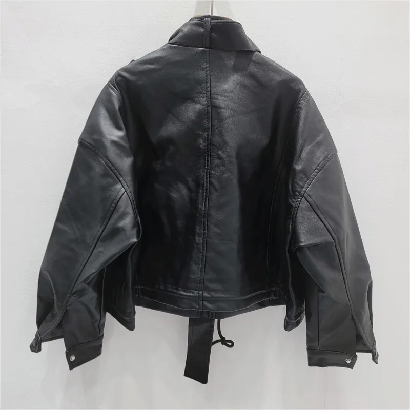 Kurtka motocyklowa Bla Biker, luźny krój, stójka, skóra PU, damska, wiosenno-jesienna, modna odzież wierzchnia, stylowa i wygodna.