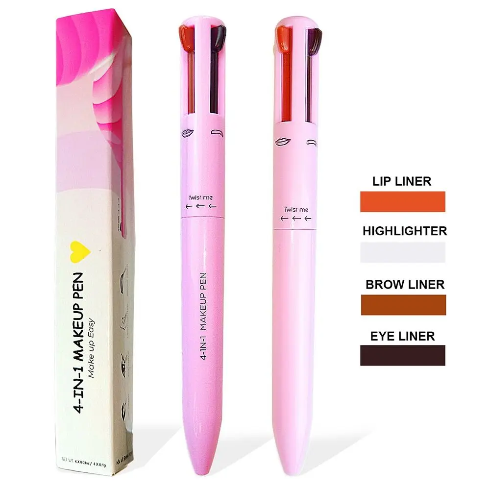 4 In 1 Makeup Pen Waterproof Eyebrow Pencil Long Lasting Easy Color Lip Liner Highlight Lying Silkworm Eyeliner Pen Makeup Tools