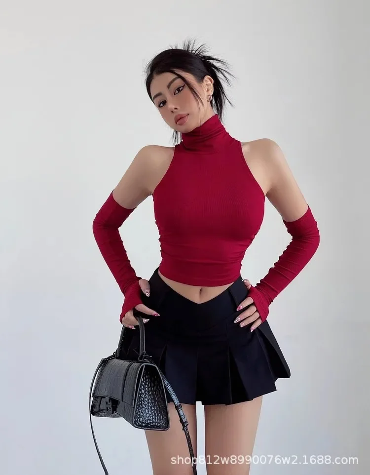 

American Vintage College Skirt, V-Waist Pleated A-Line Mini Skirt for Women