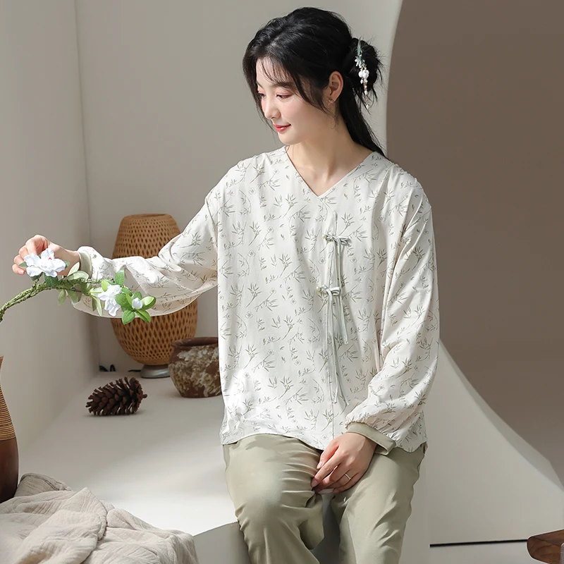 Autumn Women's pajamas Cotton pijama mujer Long Sleeve Round Neck Women pajama set Casual Soft Female Sleepwear Pyjama 4