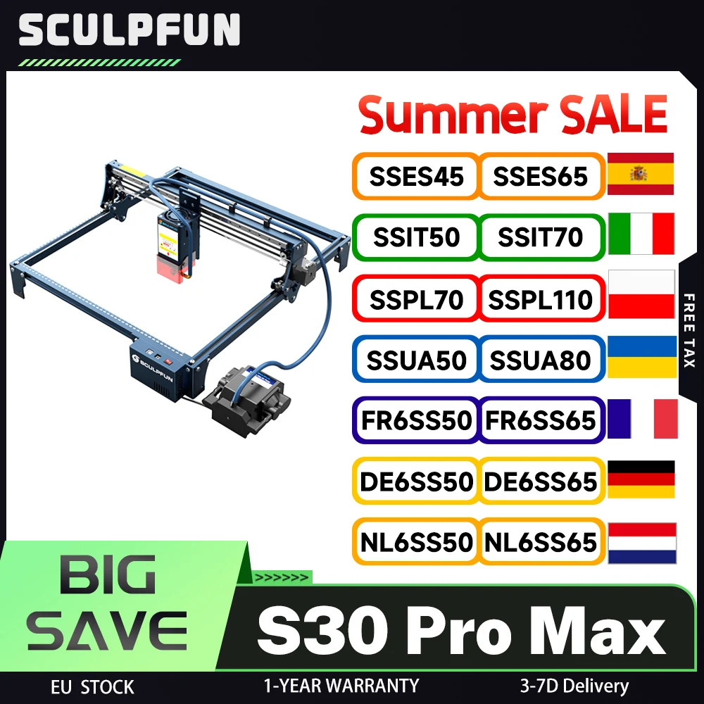 SCULPFUN – graveur Laser S30 Pro Max 20W, carte mère 32 bits à mise au point Laser 0.08x0.1mm, aide à l'air automatique, 410x400, sécurité