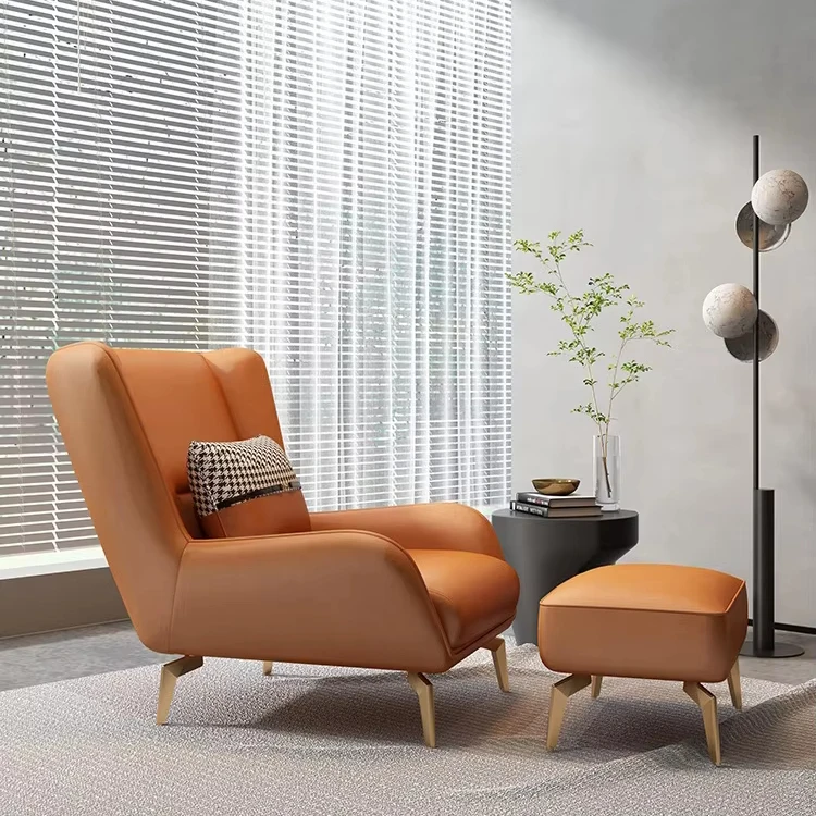 

Designer Nordic Small Apartment Lazy Living Room Balcony Hotel Armrest Metal Leather Single Slot Chair Sofa Chair