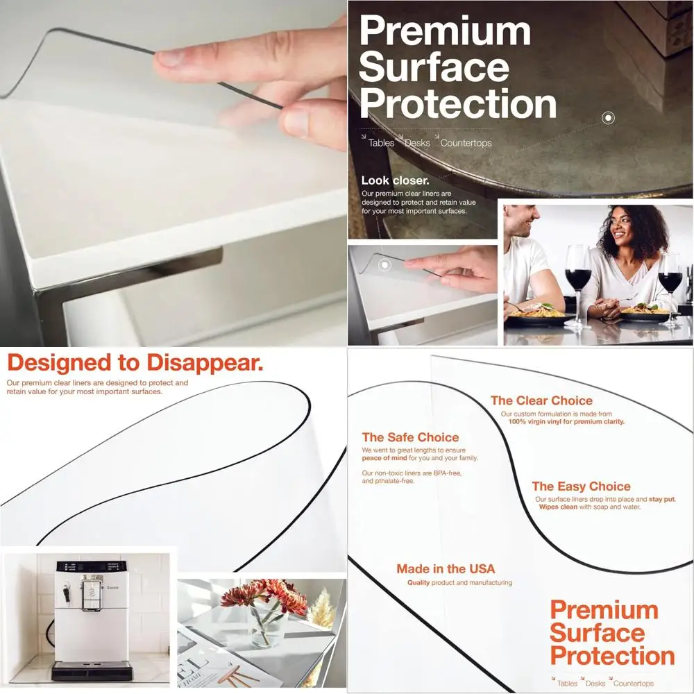 غطاء طاولة من الفينيل الشفاف مستطيل مخصص، سميك 2 مم، 39.4 × 63 بوصة، سطح أملس، صناعة الولايات المتحدة الأمريكية، آمن للاستخدام، حماية فائقة