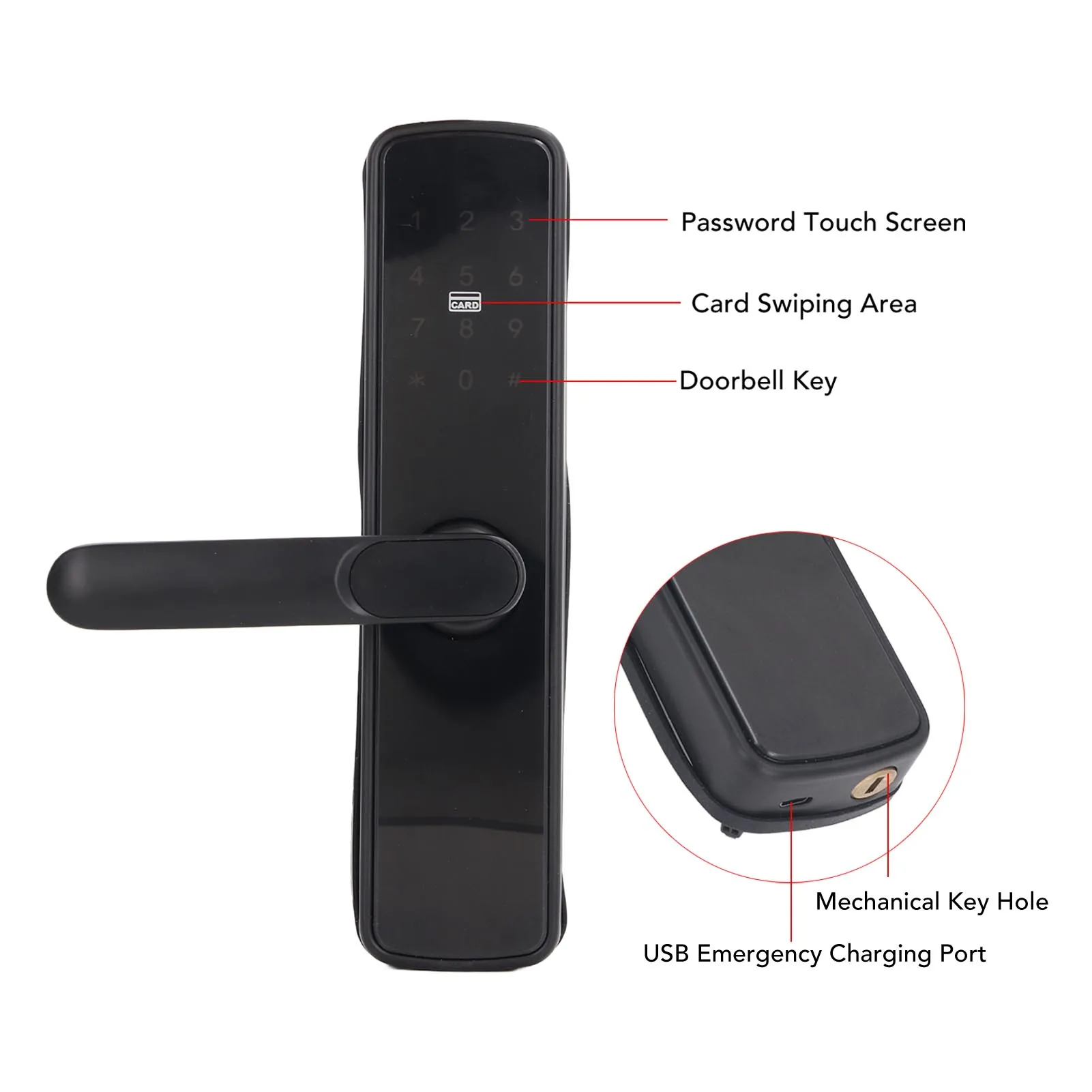 Entry Door Handle Lock 100 Sets IC Card Swiping Convenient Use Smart Password Lock for Household Doors for 35‑90mm Thickness