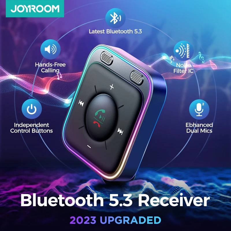 Joyroom Bluetooth 5.3 Car Adapter Enhanced Dual Mics ENC Noise Cancellation 3.5mm AUX Adapter Bluetooth Wireless Receiver adapte