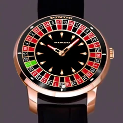 PINDU Design nuovo orologio meccanico NH35 quadrante rotante Las Vegas Roulette tema Desktop orologio automatico da uomo lancette luminose con diamanti