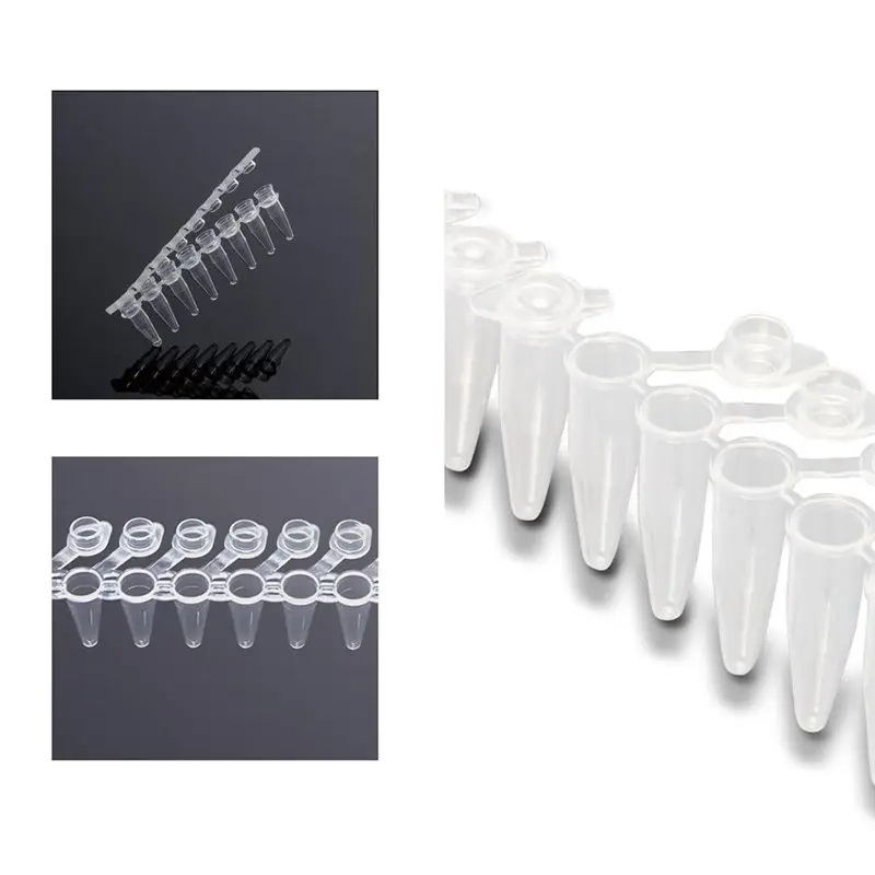 AT63-PCR-Tubes - 0.2Ml PCR-Tubes Thin Wall ,8-Strip PCR-Tubes With Shinged Flat Caps (125 Strips/Box)