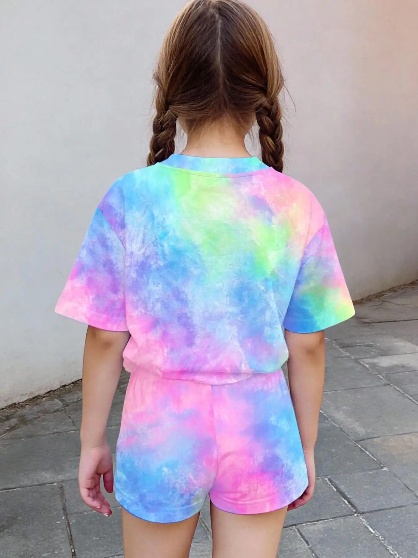Girls' Summer Casual Set - Casual Loose Short-Sleeved T-Shirt + Elastic Waist Shorts Two-Piece Set, Girls' Summer Street Style Sports Set Suitable for Girls over 3 Years Old